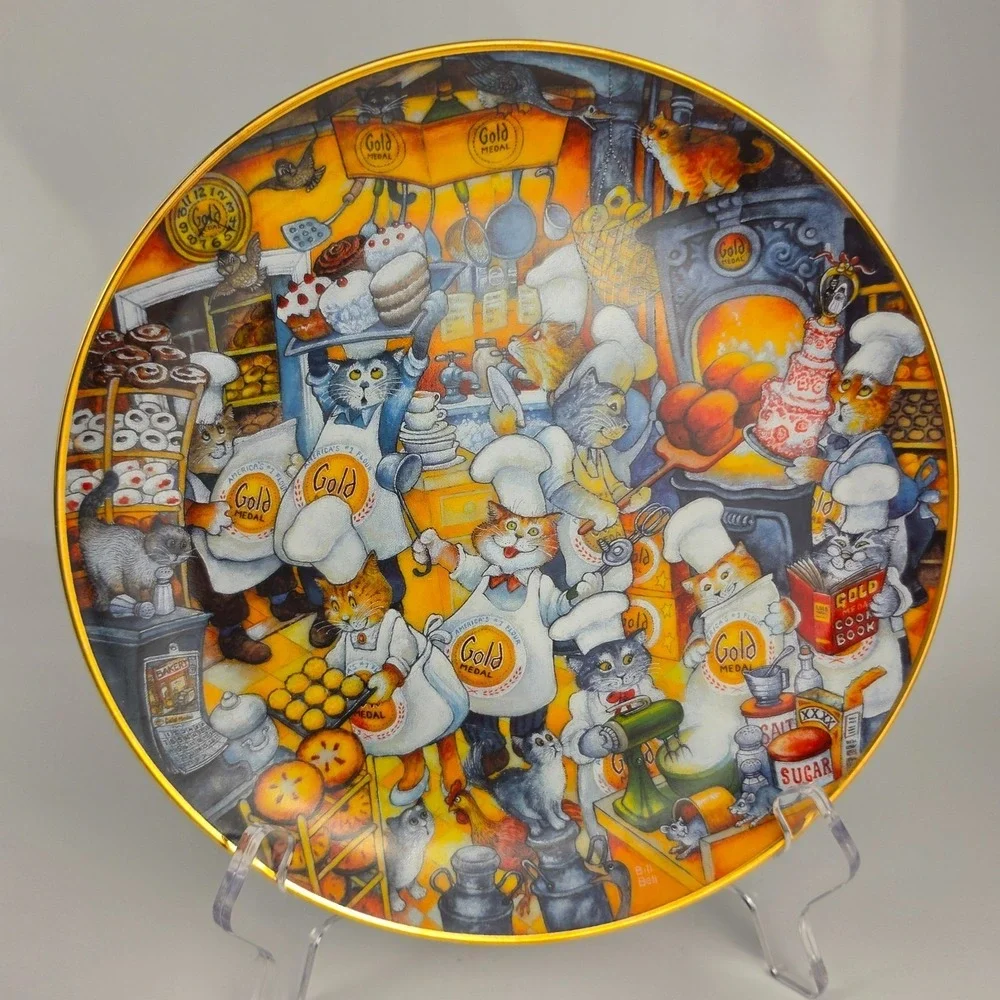 Franklin Mint Bill Bell Gold Medal Flour Cat Plates Set of 3 Signed
